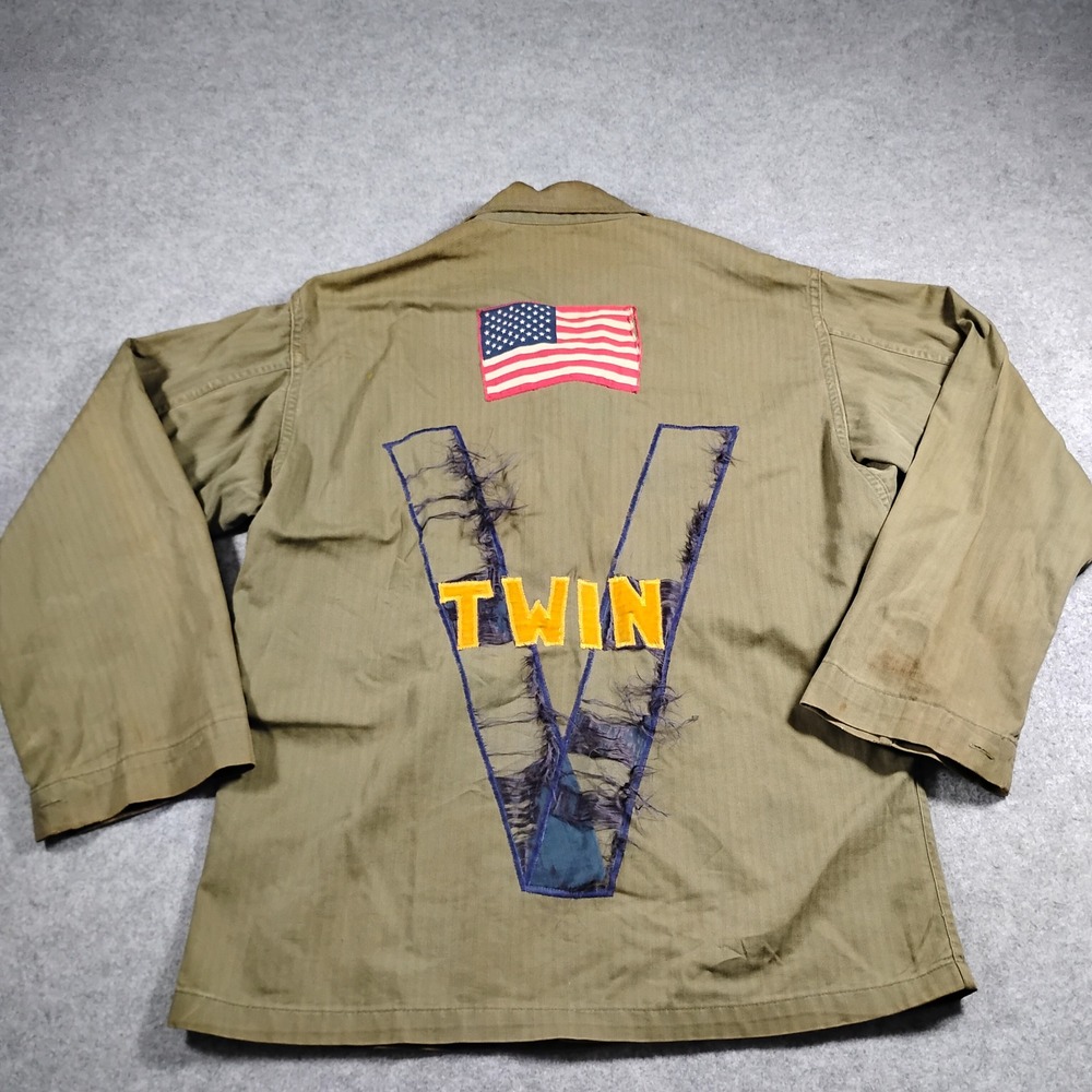Vintage WWII US Military 40s HBT Field Jacket 13 Star Button Olive Drab 36R